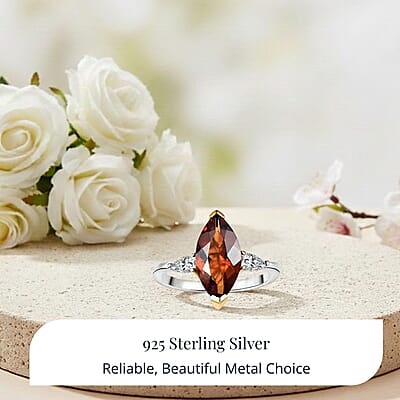 D'Joy Red Citrine, Moissanite Ring in Rhodium Over Sterling Silver 3.00 ctw (Size 10.0)