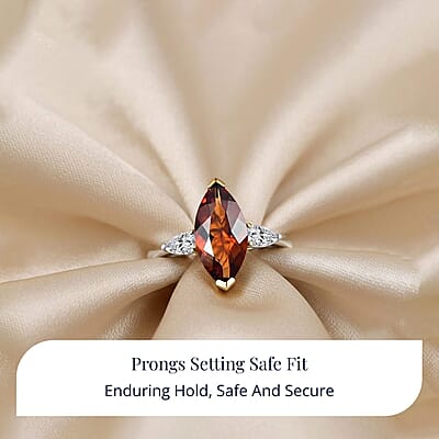 D'Joy Red Citrine, Moissanite Ring in Rhodium Over Sterling Silver 3.00 ctw (Size 10.0)