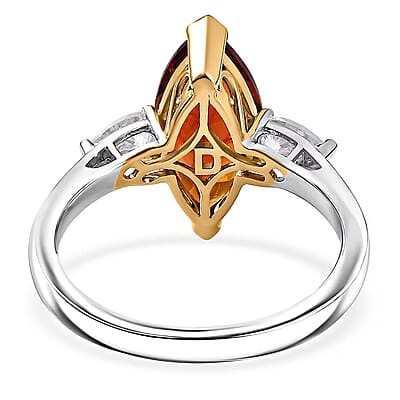 D'Joy Red Citrine, Moissanite Ring in Rhodium Over Sterling Silver 3.00 ctw (Size 10.0)