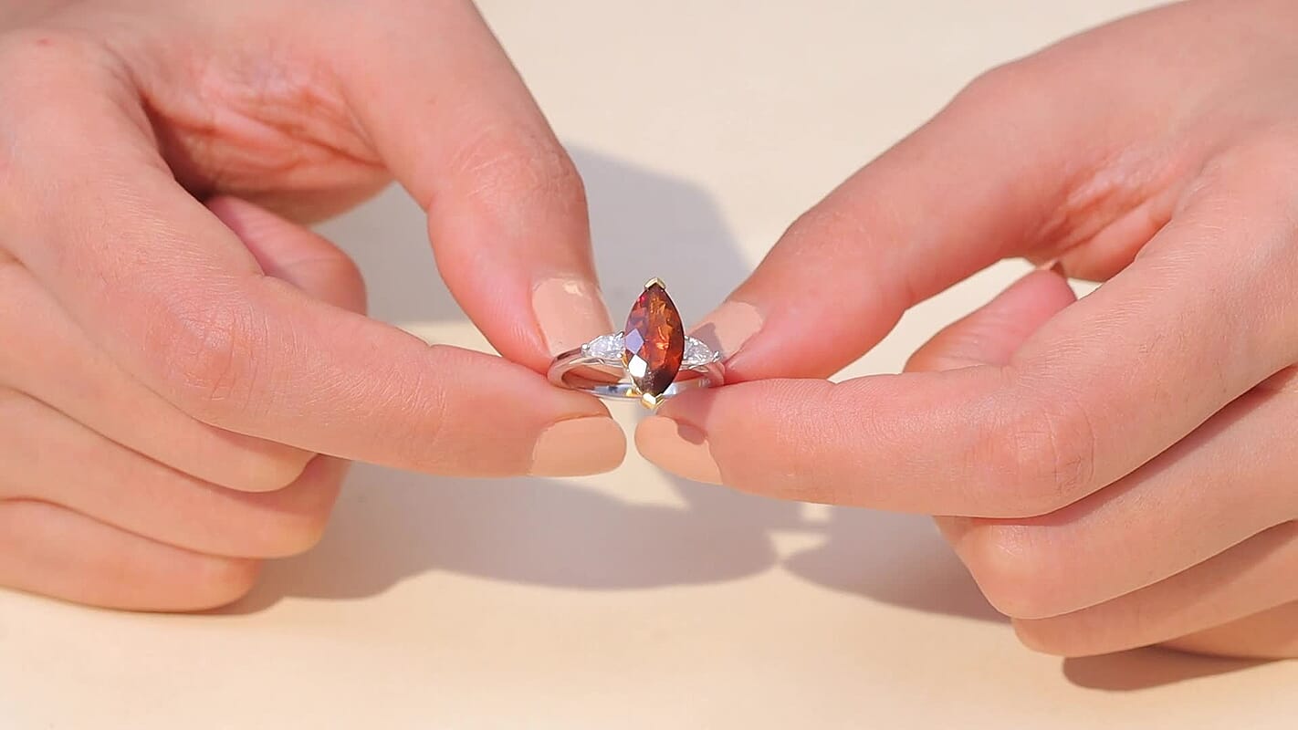 D'Joy Premium Red Citrine, Moissanite Ring in Rhodium Over Sterling Silver (Size 7.0) 2.80 ctw