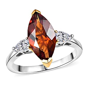 Doorbuster D'Joy Premium Red Citrine and Moissanite 3.00 ctw Wings of Fire Ring in Rhodium Over Sterling Silver (Size 7.0)