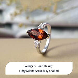 D'Joy Red Citrine, Moissanite Ring in Rhodium Over Sterling Silver 3.00 ctw (Size 7.0)