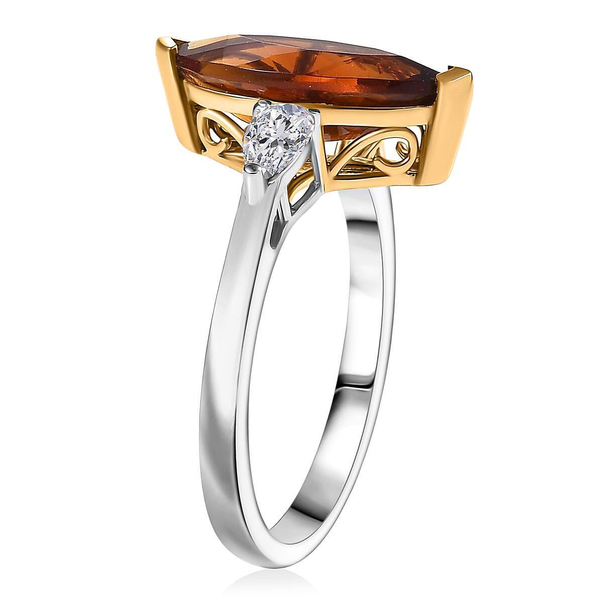 Doorbuster D'Joy Premium Red Citrine and Moissanite 3.00 ctw Wings of Fire Ring in Rhodium Over Sterling Silver (Size 7.0) image number 3