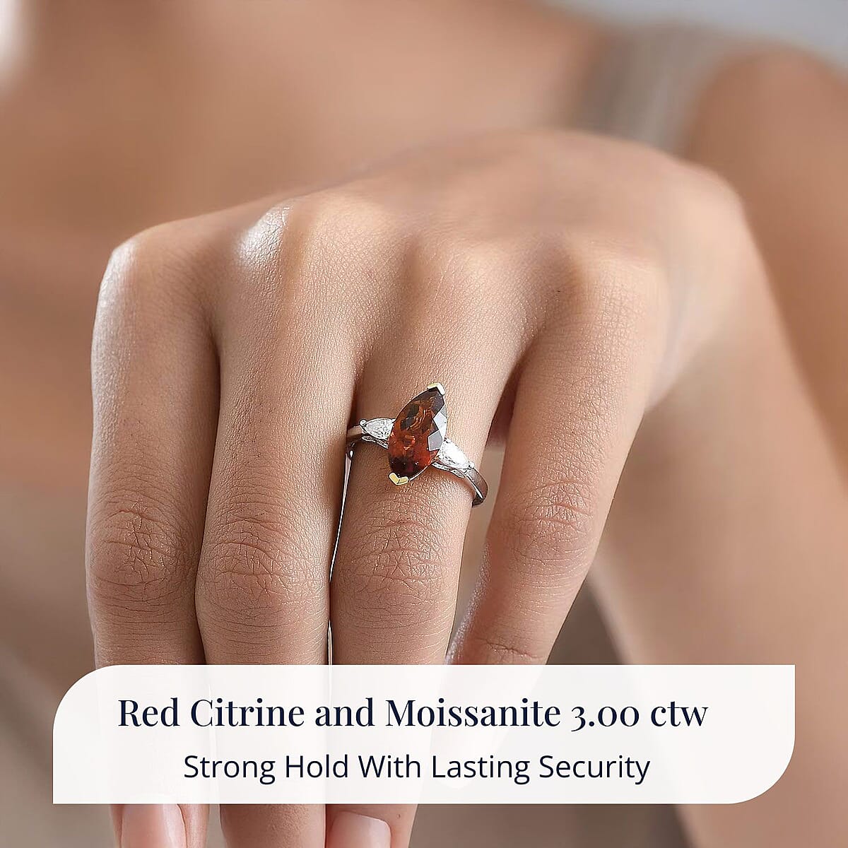 Doorbuster D'Joy Premium Red Citrine and Moissanite 3.00 ctw Wings of Fire Ring in Rhodium Over Sterling Silver (Size 8.0) image number 1
