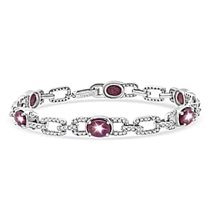 D'Joy Premium Indian Star Ruby and White Zircon 11.00 ctw Galaxy Chain Bracelet in Rhodium Over Sterling Silver (7.25 In)