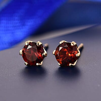 D'Joy Premium Red Citrine 1.50 ctw Stud Earrings in 18K Vermeil Yellow Gold Over Sterling Silver