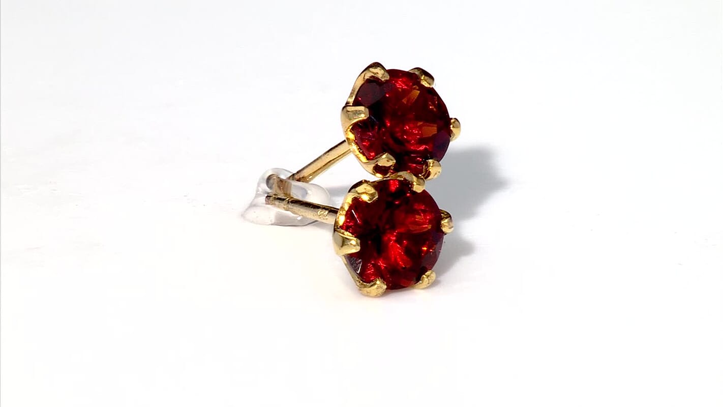 D'Joy Premium Red Citrine 1.50 ctw Stud Earrings in 18K Vermeil Yellow Gold Over Sterling Silver