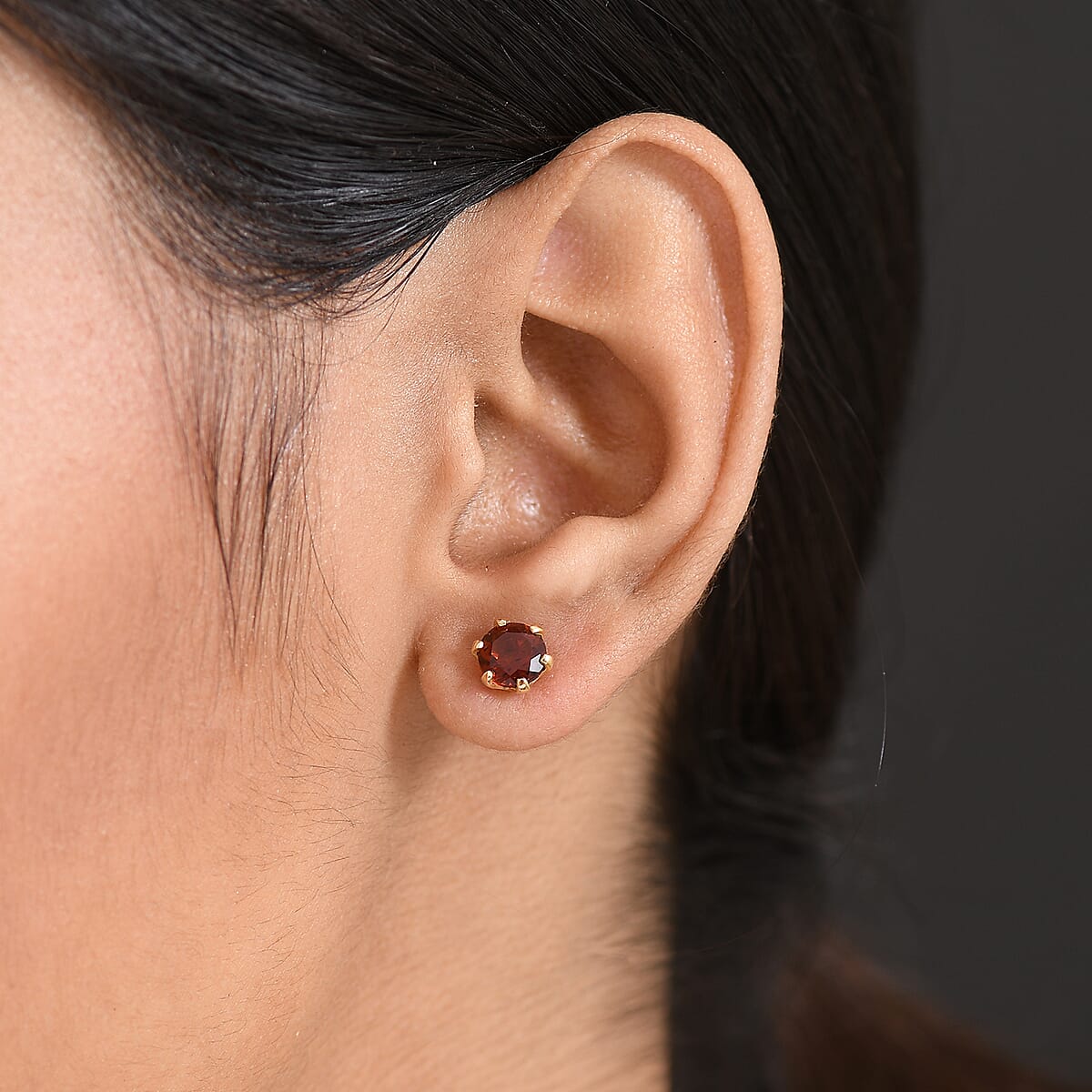 D'Joy Premium Red Citrine 1.50 ctw Stud Earrings in 18K Vermeil Yellow Gold Over Sterling Silver image number 2