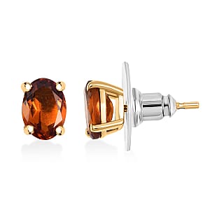 D'Joy Premium Red Citrine 1.35 ctw Stud Earrings in 18K Vermeil Yellow Gold Over Sterling Silver