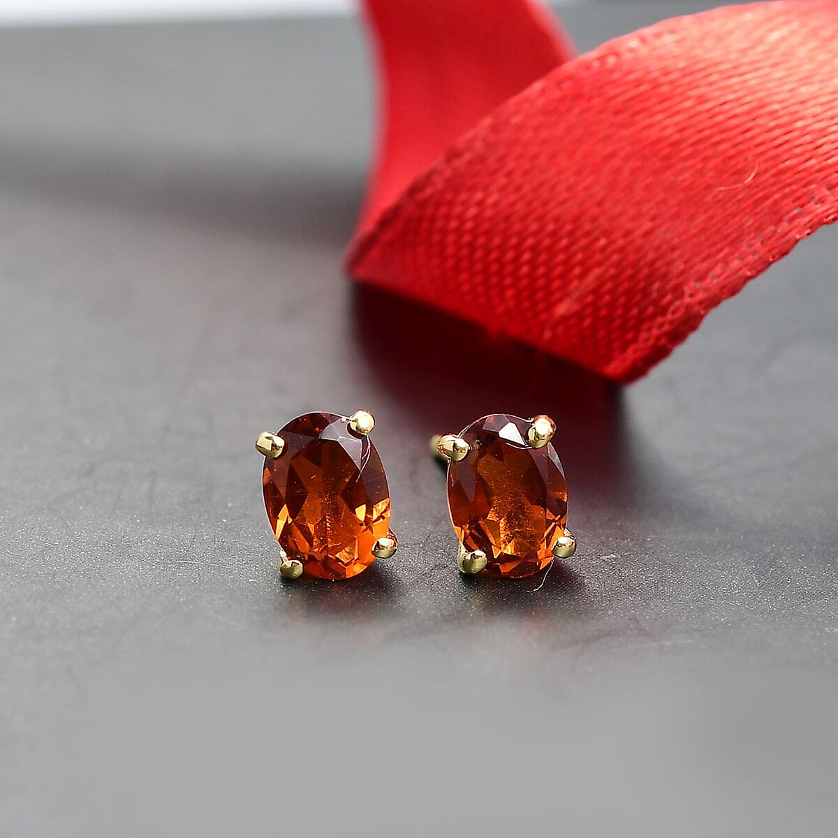 D'Joy Premium Red Citrine 1.35 ctw Stud Earrings in 18K Vermeil Yellow Gold Over Sterling Silver image number 1
