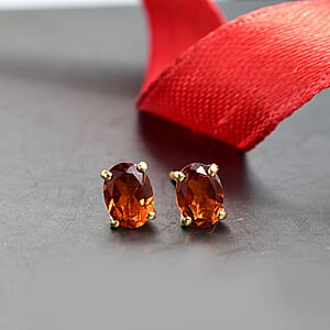 D'Joy Premium Red Citrine 1.35 ctw Stud Earrings in 18K Vermeil Yellow Gold Over Sterling Silver