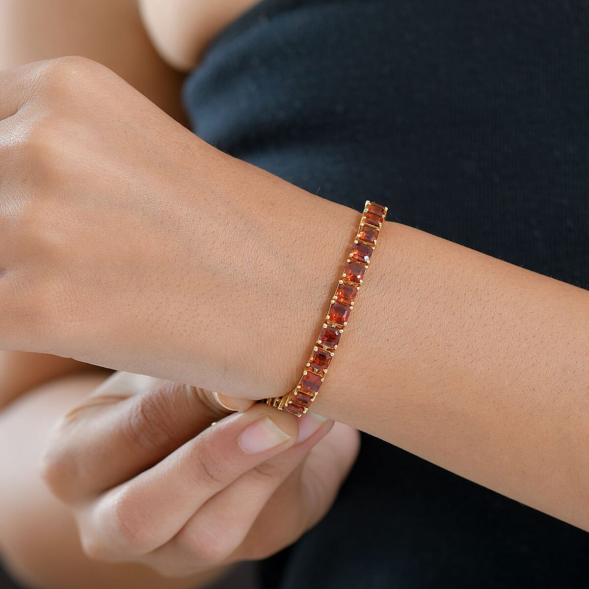 D'Joy Premium Red Citrine 17.80 ctw Eternal Blaze Bracelet in 18K Vermeil Yellow Gold Over Sterling Silver (7.25 In) image number 2