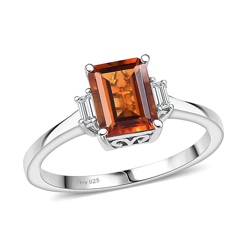 D'Joy Red Citrine and Moissanite 1.65 ctw Ring in Rhodium Over Sterling Silver (Size 10.0)