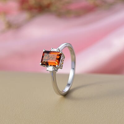 D'Joy Red Citrine and Moissanite 1.65 ctw Ring in Rhodium Over Sterling Silver (Size 10.0)