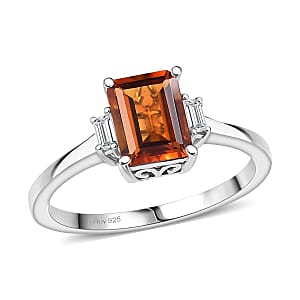 D'Joy Red Citrine and Moissanite 1.65 ctw Regal Blaze Ring in Rhodium Over Sterling Silver (Size 6.0)