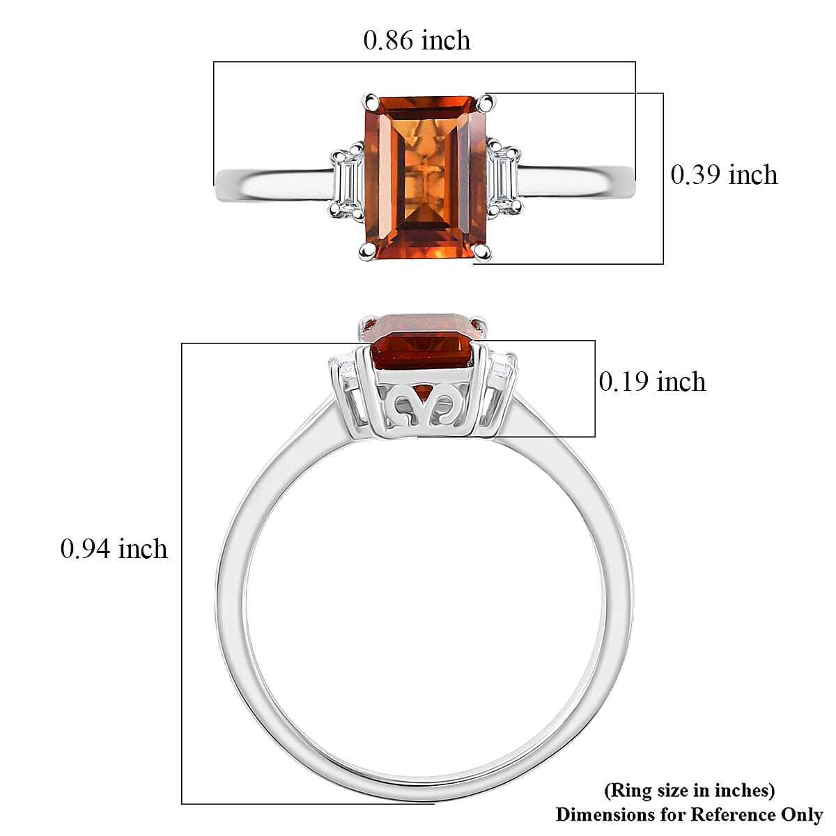 D'Joy Red Citrine and Moissanite 1.65 ctw Regal Blaze Ring in Rhodium Over Sterling Silver (Size 6.0) image number 5