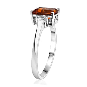 D'Joy Red Citrine and Moissanite 1.65 ctw Regal Blaze Ring in Rhodium Over Sterling Silver (Size 7.0)