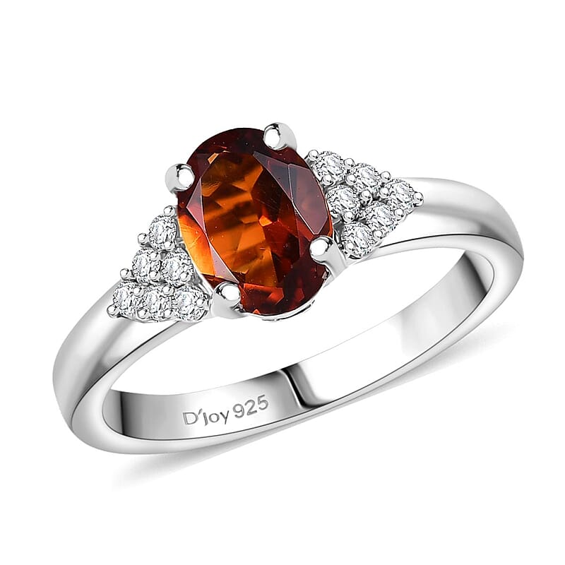 D'Joy Premium Red Citrine and Moissanite 1.40 ctw Crownfire Ring in Rhodium Over Sterling Silver (Size 10.0)
