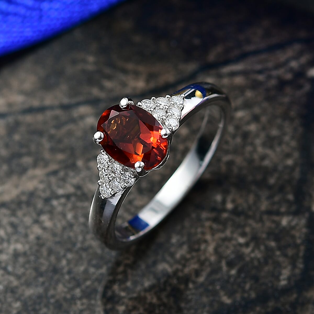 D'Joy Premium Red Citrine and Moissanite 1.40 ctw Crownfire Ring in Rhodium Over Sterling Silver (Size 10.0) image number 1