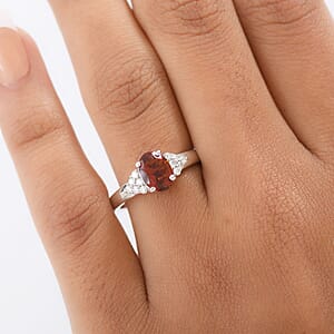 D'Joy Premium Red Citrine and Moissanite 1.40 ctw Crownfire Ring in Rhodium Over Sterling Silver (Size 10.0)