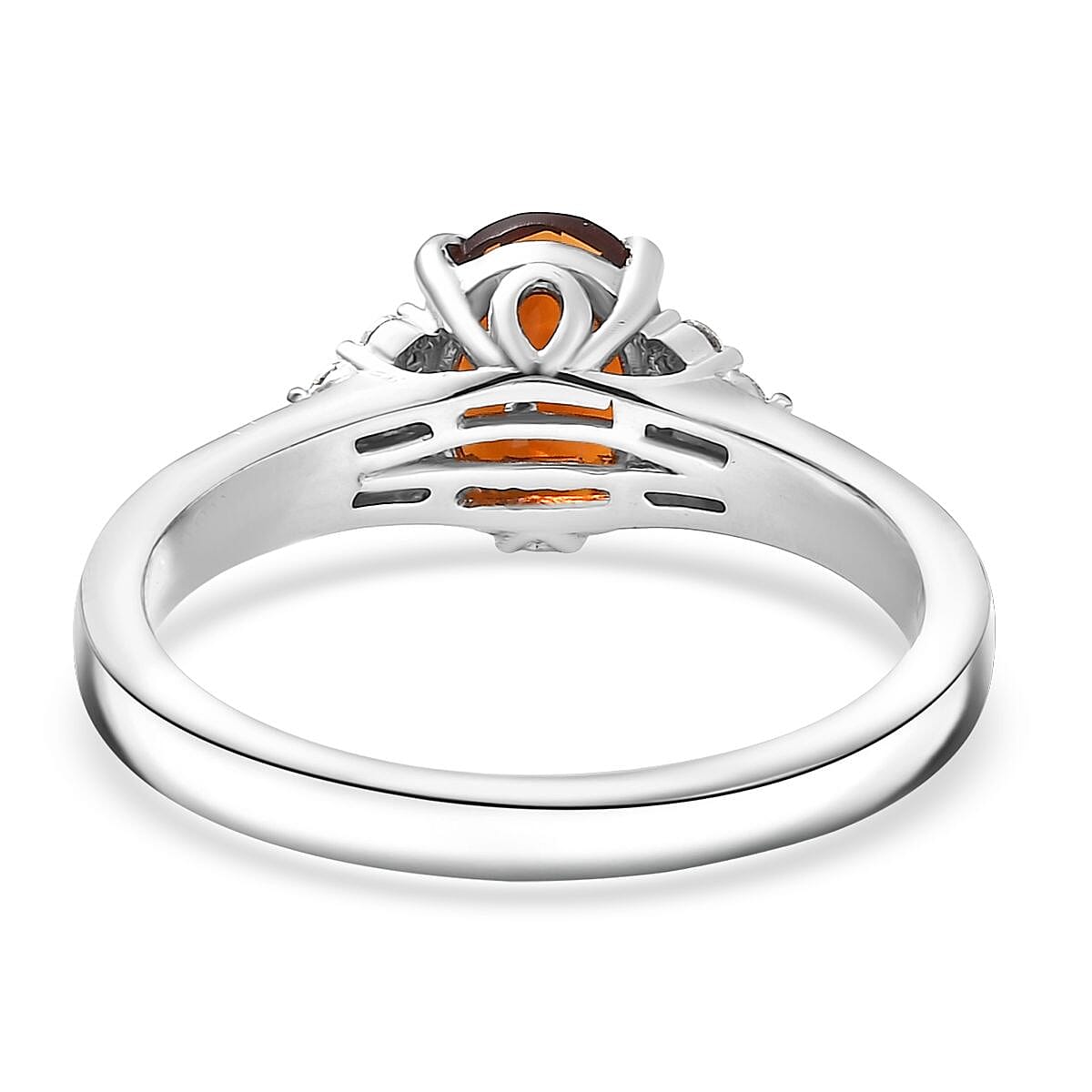D'Joy Premium Red Citrine and Moissanite 1.40 ctw Crownfire Ring in Rhodium Over Sterling Silver (Size 10.0)