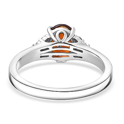 D'Joy Premium Red Citrine and Moissanite 1.40 ctw Crownfire Ring in Rhodium Over Sterling Silver (Size 10.0)