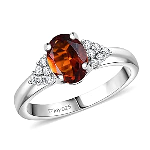 D'Joy Premium Red Citrine and Moissanite 1.40 ctw Crownfire Ring in Rhodium Over Sterling Silver (Size 7.0)
