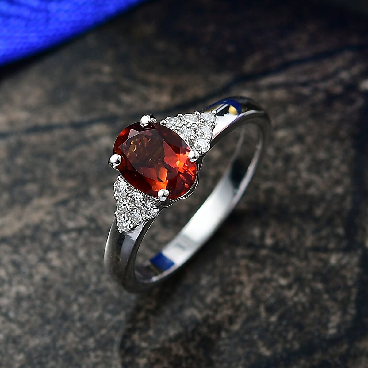 D'Joy Premium Red Citrine and Moissanite 1.40 ctw Crownfire Ring in Rhodium Over Sterling Silver (Size 8.0) image number 1