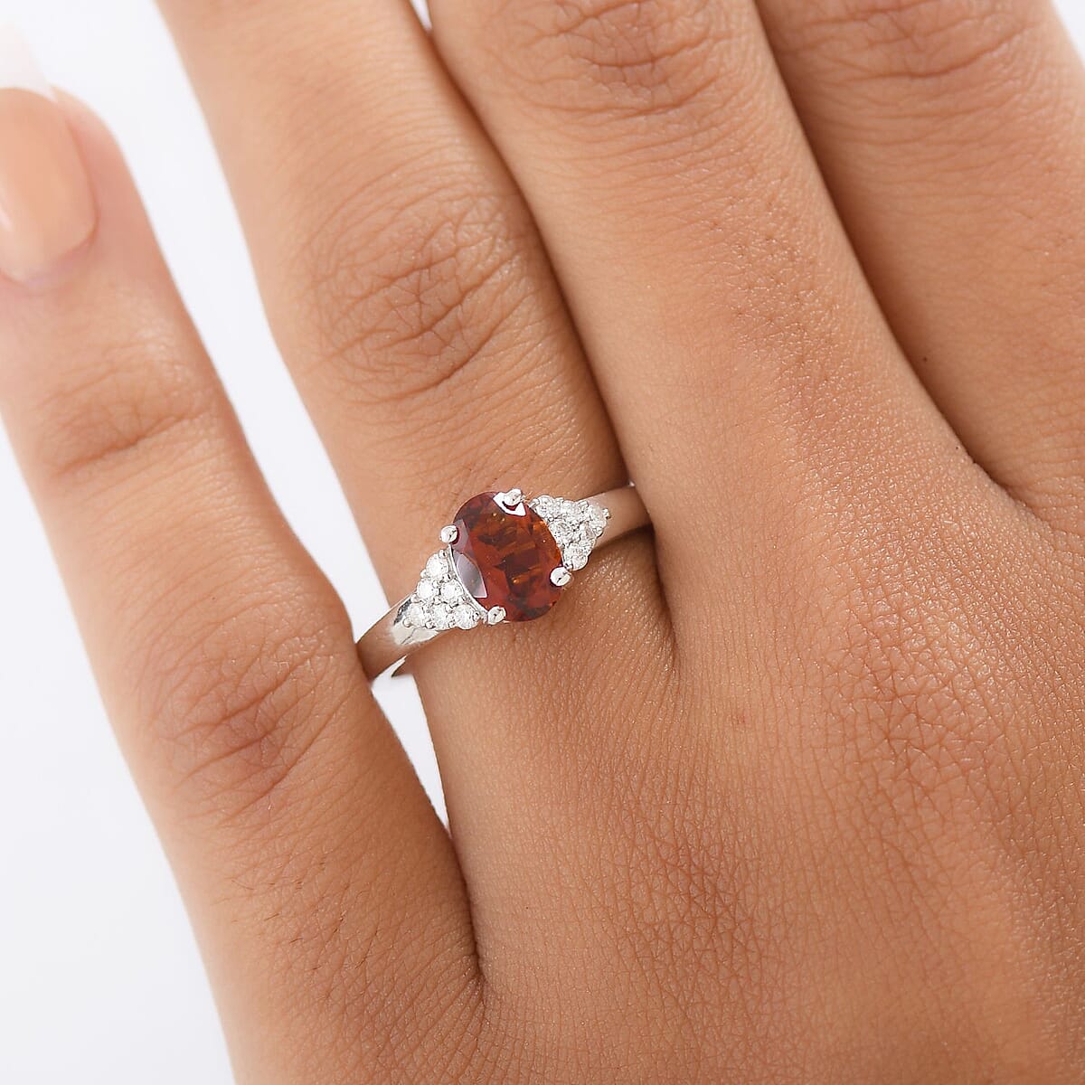 D'Joy Premium Red Citrine and Moissanite 1.40 ctw Crownfire Ring in Rhodium Over Sterling Silver (Size 8.0) image number 2