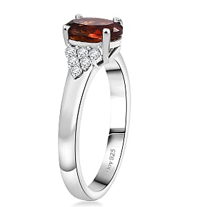 D'Joy Premium Red Citrine and Moissanite 1.40 ctw Crownfire Ring in Rhodium Over Sterling Silver (Size 8.0)