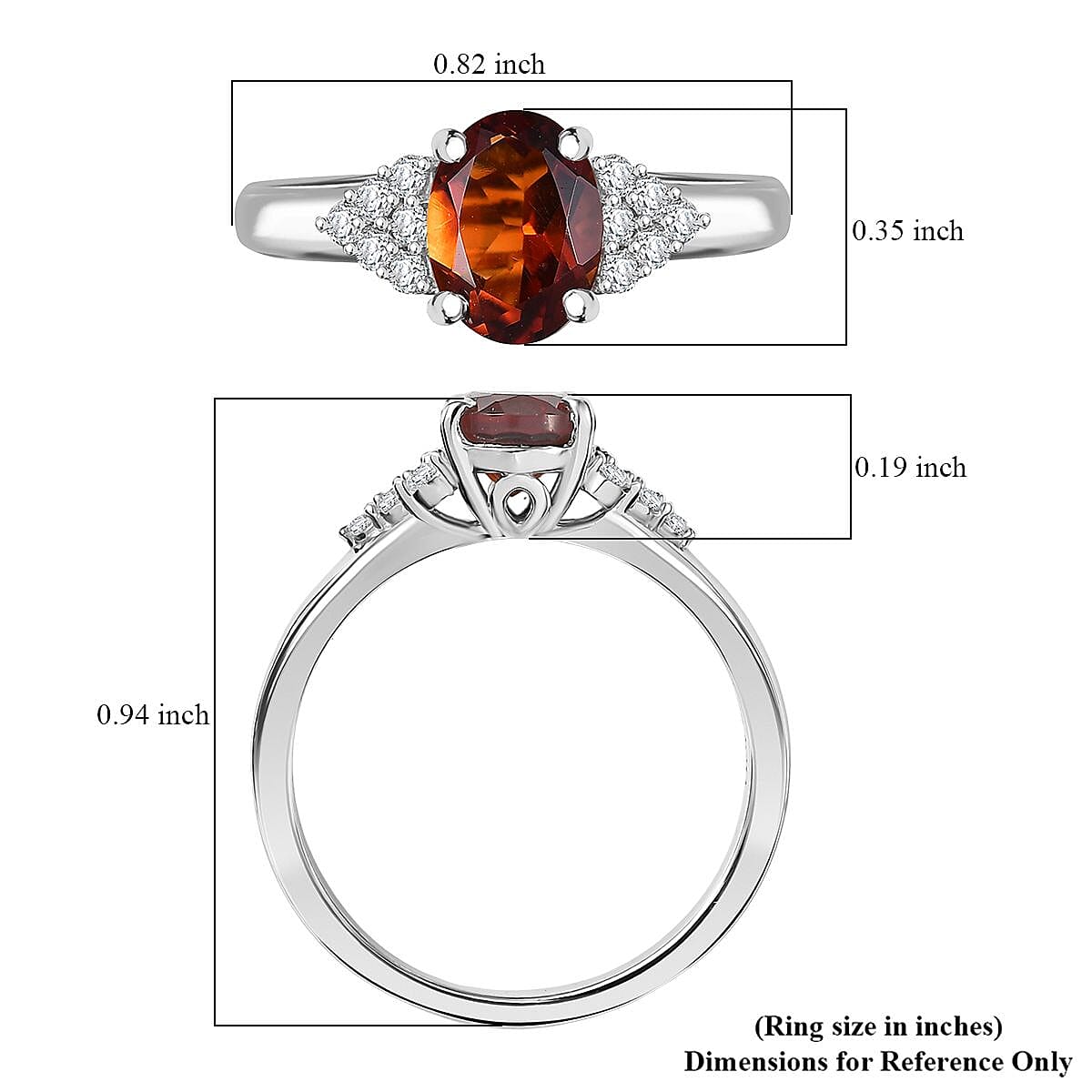 D'Joy Premium Red Citrine and Moissanite 1.40 ctw Crownfire Ring in Rhodium Over Sterling Silver (Size 8.0) image number 5