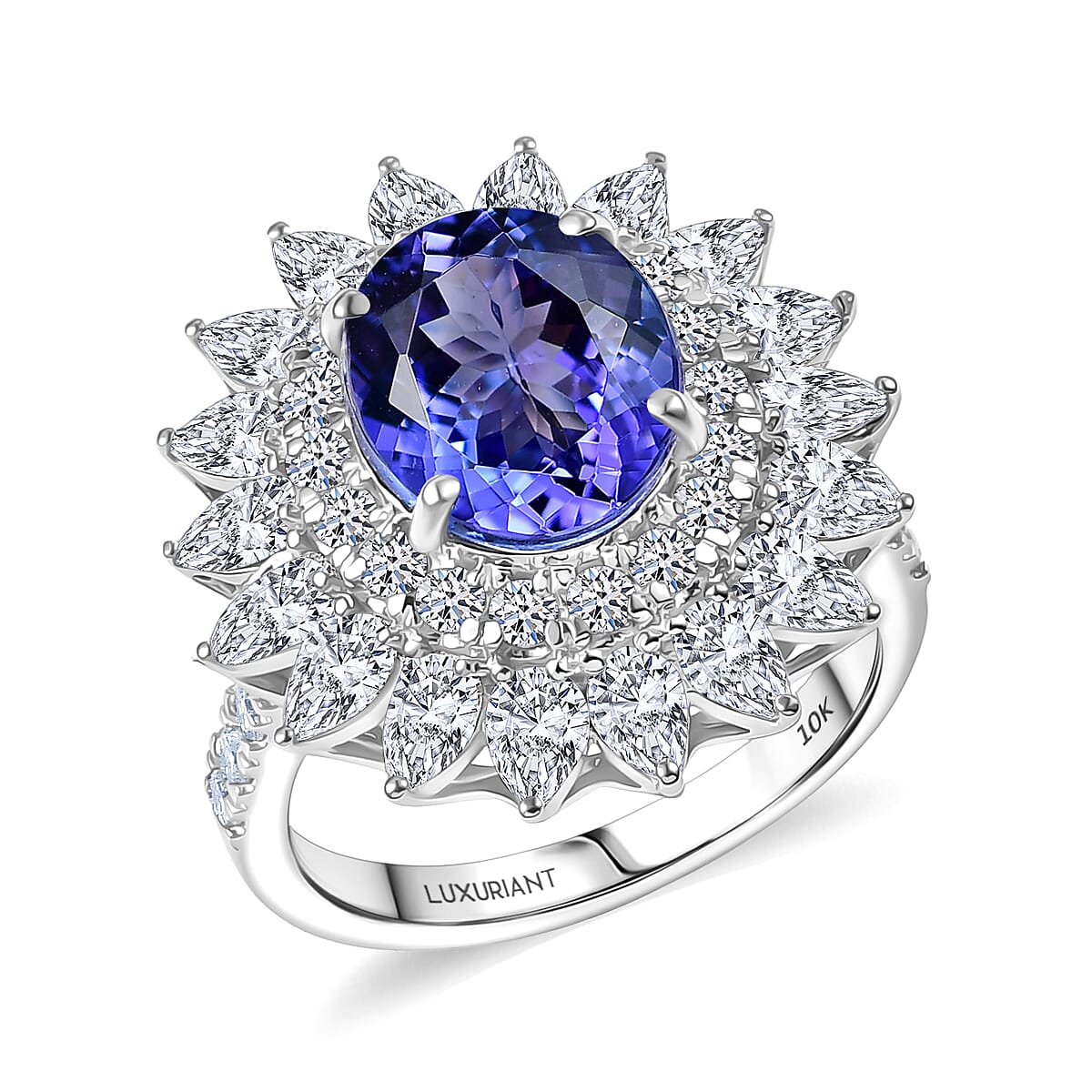 Doorbuster Certified & Appraised AAA Tanzanite and Luxuriant Diamond G-H SI 6.36 ctw Blooming Floral Ring in 10K White Gold (Size 10.0) 5.40 Grams image number 0