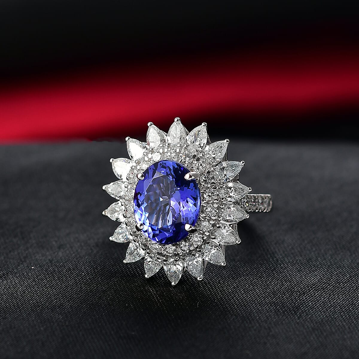 Doorbuster Certified & Appraised AAA Tanzanite and Luxuriant Diamond G-H SI 6.36 ctw Blooming Floral Ring in 10K White Gold (Size 10.0) 5.40 Grams image number 1