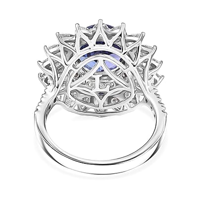 Certified and Appraised AAA Tanzanite, Diamond G-H SI Floral Ring in 10K White Gold 6.36 ctw (Size 12.0)