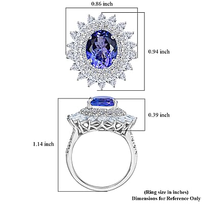 Certified and Appraised AAA Tanzanite, Diamond G-H SI Floral Ring in 10K White Gold 6.36 ctw (Size 12.0)