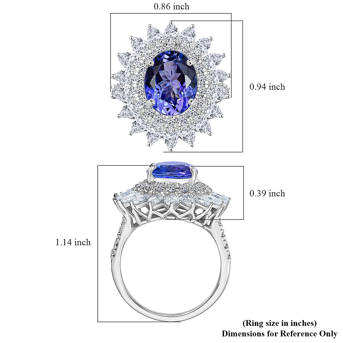 Doorbuster Certified & Appraised AAA Tanzanite and Luxuriant Diamond G-H SI 6.36 ctw Blooming Floral Ring in 10K White Gold (Size 9.0) 5.40 Grams image number 5
