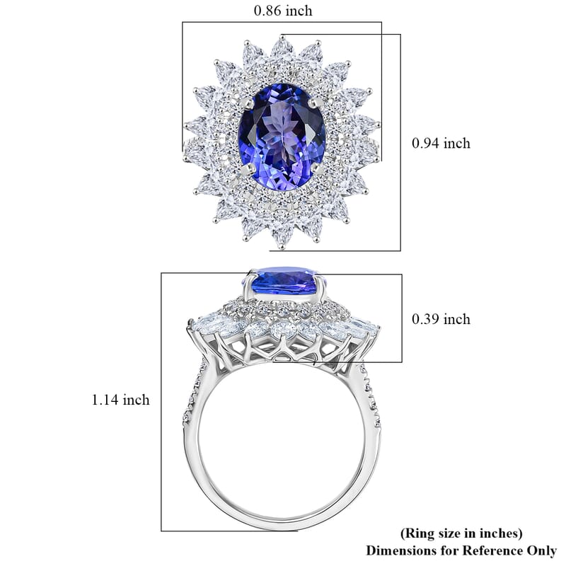 Certified and Appraised AAA Tanzanite, Diamond G-H SI Floral Ring in 10K White Gold 6.36 ctw (Size 9.5)