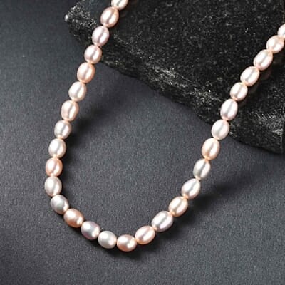 D'Joy Lavender Pearl Necklace (18 Inches) in Rhodium Over Sterling Silver
