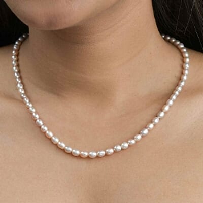D'Joy Lavender Pearl Necklace (18 Inches) in Rhodium Over Sterling Silver