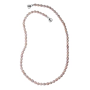 D'Joy Lavender Pearl Necklace (18 Inches) in Rhodium Over Sterling Silver