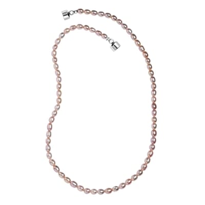 D'Joy Lavender Pearl Necklace (18 Inches) in Rhodium Over Sterling Silver