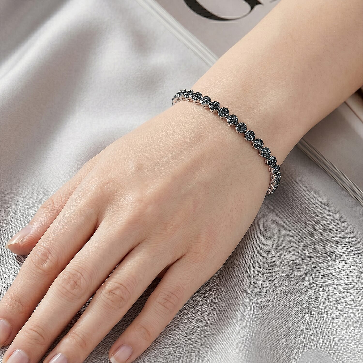 Blue Diamond  Bracelet (Size - 7) in Platinum Over Sterling Silver ,  Silver Wt. 10.61 g 3.00 ctw (7.00 In) 3.00 ctw