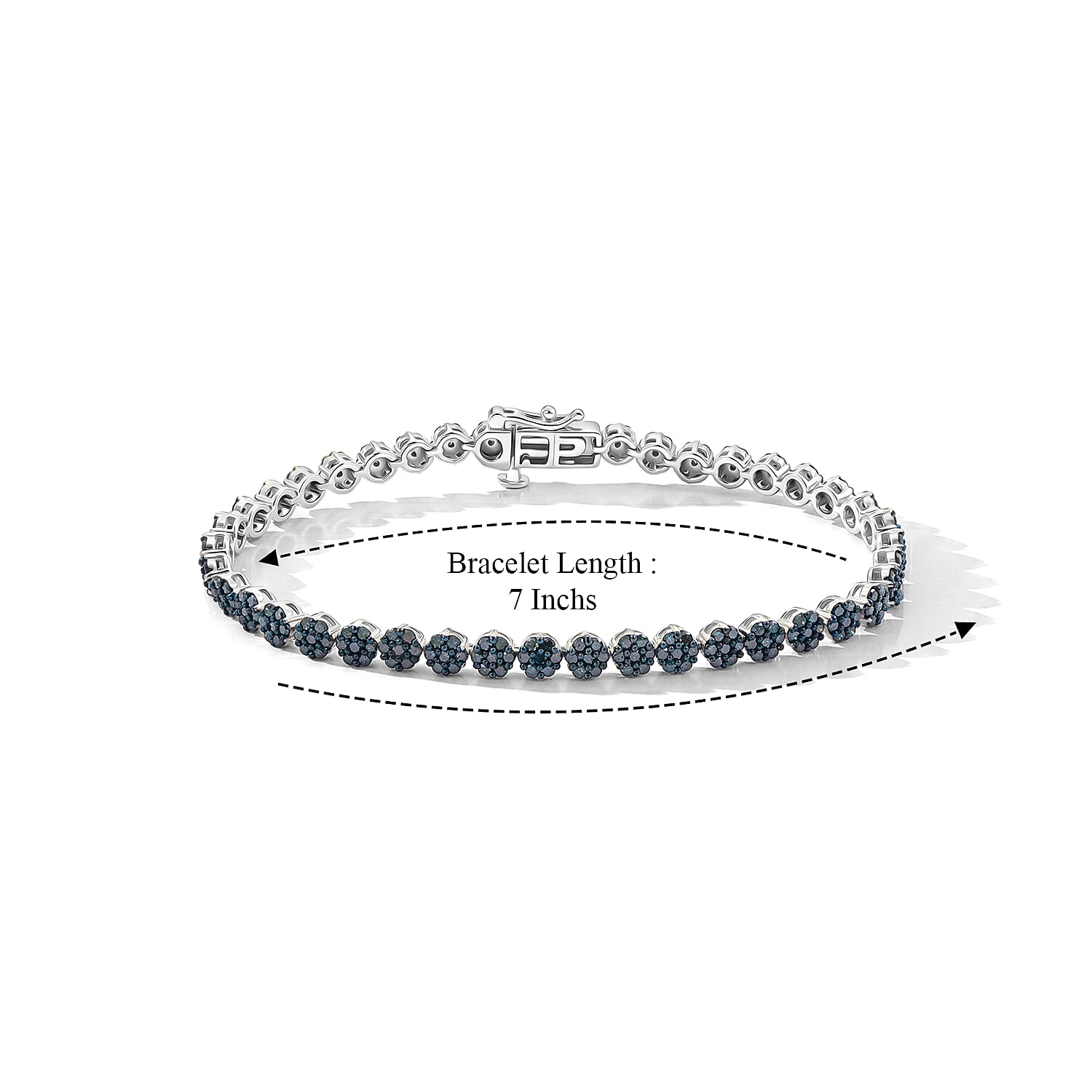 Blue Diamond  Bracelet (Size - 7) in Platinum Over Sterling Silver ,  Silver Wt. 10.61 g 3.00 ctw (7.00 In) 3.00 ctw