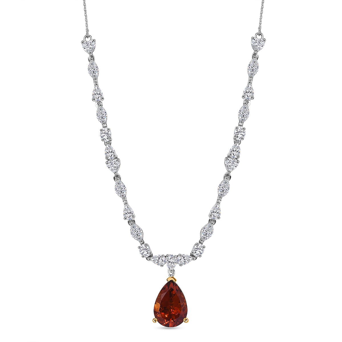 D'Joy Premium Red Citrine and Moissanite 9.65 ctw Empress Glow Necklace in 18K Vermeil YG and Rhodium Over Sterling Silver 18-20 Inches  image number 0
