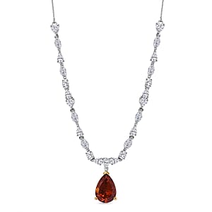 D'Joy Premium Red Citrine and Moissanite 9.65 ctw Empress Glow Necklace in 18K Vermeil YG and Rhodium Over Sterling Silver 18-20 Inches 