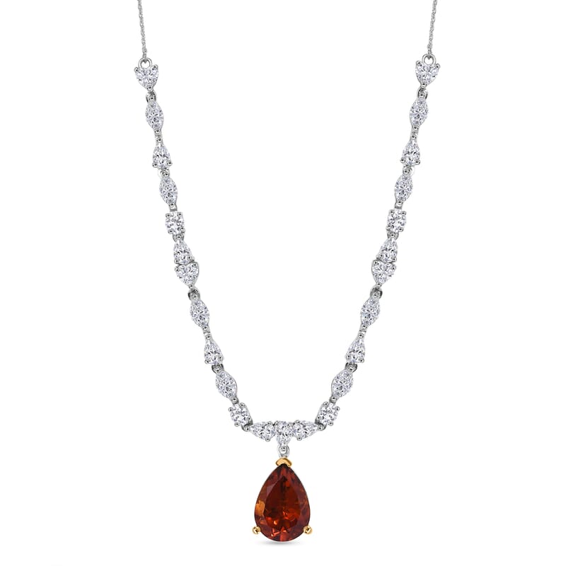 D'Joy Premium Red Citrine and Moissanite 9.65 ctw Empress Glow Necklace in 18K Vermeil YG and Rhodium Over Sterling Silver 18-20 Inches