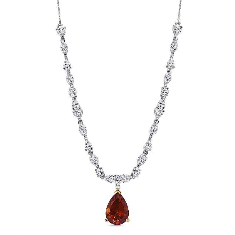 D'Joy Premium Red Citrine and Moissanite 9.65 ctw Empress Glow Necklace in 18K Vermeil YG and Rhodium Over Sterling Silver 18-20 Inches