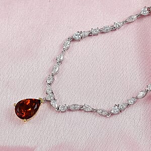 D'Joy Premium Red Citrine and Moissanite 9.65 ctw Empress Glow Necklace in 18K Vermeil YG and Rhodium Over Sterling Silver 18-20 Inches 