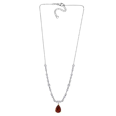 D'Joy Premium Red Citrine and Moissanite 9.65 ctw Empress Glow Necklace in 18K Vermeil YG and Rhodium Over Sterling Silver 18-20 Inches