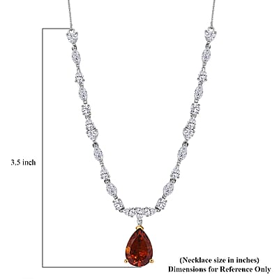 D'Joy Premium Red Citrine and Moissanite 9.65 ctw Empress Glow Necklace in 18K Vermeil YG and Rhodium Over Sterling Silver 18-20 Inches